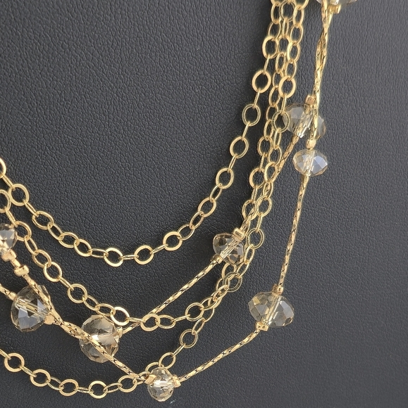 Gold Tone Multi-Strand Chain Necklace with Glass Bead Accents 20" Layered - Picture 11 of 16